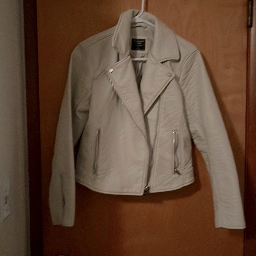 White vegan leather moto jacket